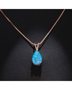 Blue Opal Teardrop Rose gold-plated chain Pendant Necklace for Women, Elegant Sparkling Opal Drop Necklace, Adjustable Chain Fashion Jewellery Gift