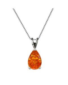 Orange Opal Teardrop Platinum-plated chain Pendant Necklace for Women, Elegant Sparkling Opal Drop Necklace, Adjustable Chain Fashion Jewellery Gift