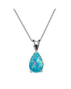 Blue Opal Teardrop Platinum-plated chain Pendant Necklace for Women, Elegant Sparkling Opal Drop Necklace, Adjustable Chain Fashion Jewellery Gift