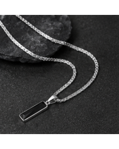 Black Zircon Bar Pendant Necklace 45cm+5cm for Men, Stainless Steel Cuban Chain Necklace, Minimalist Hip Hop Street Style Jewellery