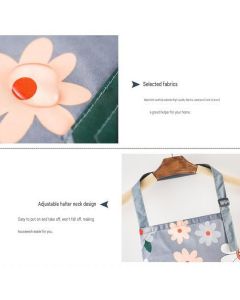 Green grass and small white flower pattern Waterproof Kitchen Apron - Oil Resistant Fabric with Adjustable Neck Strap, Large Front Pocket, 70cm Length, for Cooking and Home Cleaning