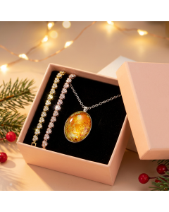 3 pieces Exquisite jewelry gift set -2piece Rhinestone Heart Link Bracelet Gold and rose gold and Nativity Scene Glass Pendant Necklace Set - Alloy and Zinc Alloy Construction, 19cm Bracelet with Sparkling Crystals, Oval Religious Pendant on Chain, Christ