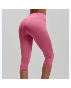 Pink S Size Women's High Waist 3/4 Yoga Leggings - Peach Hip Lift Design, Breathable Stretch Fabric for Gym Running and Daily Wear