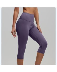 Purple L Size Women's High Waist 3/4 Yoga Leggings - Peach Hip Lift Design, Breathable Stretch Fabric for Gym Running and Daily Wear