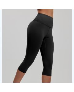 Black XXL Size Women's High Waist 3/4 Yoga Leggings - Peach Hip Lift Design, Breathable Stretch Fabric for Gym Running and Daily Wear