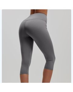 Grey XL Size Women's High Waist 3/4 Yoga Leggings - Peach Hip Lift Design, Breathable Stretch Fabric for Gym Running and Daily Wear
