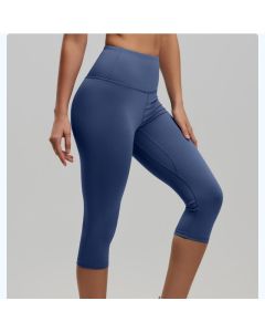 Blue XL Size Women's High Waist 3/4 Yoga Leggings - Peach Hip Lift Design, Breathable Stretch Fabric for Gym Running and Daily Wear