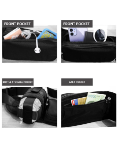Winter Fitness Bundle - Black L size Women's High Waist 3/4 Yoga Leggings with Peach Hip Lift and Black Waterproof Sports Waist Bag with Bottle Holder for Running Gym and Outdoor Activities