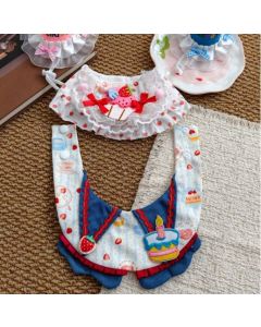 Size M Blue Pet Birthday Party Supplies Strawberry Cake Bib and Hat Set Cat Dog Costume Photo Shoot Outfit