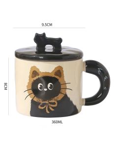 Pink Cute Cat Ceramic Mug with Lid 360ml, Kawaii Coffee Cup Gift Set for Home Office Tea Cocoa and Hot Drinks
