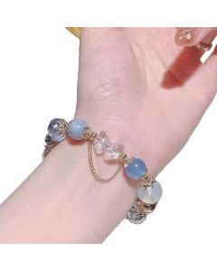 Blue Crystal Snowflake Charm Bracelet for Women, Elastic Beaded Christmas Gift Bracelet, Elegant Everyday Jewellery 13-15cm