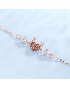Rose Gold Reindeer Heart Bracelet for Women, Christmas Deer Antler Charm Jewellery, Adjustable Festive Gift Bracelet