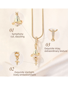 Crystal Star Witch Hat Pendant Necklace for Women, Gold Plated Celestial Charm Choker Jewellery Gift