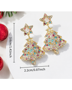 Women's Colorful Star-Shaped Christmas Tree Earrings – Sparkling Rhinestone Statement Earrings for the Holidays – Festive Party Jewelry Gift