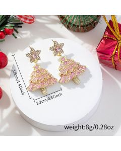 Pink Christmas Tree Star Drop Earrings for Women, Sparkling Rhinestone Holiday Party Jewellery Gift