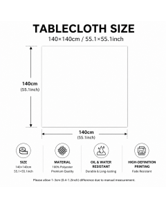 Christmas Waterproof Tablecloth (Reindeer Design) 140 x 140cm — Red festive dining tablecloth; oil-resistant and reusable; home décor that creates a holiday atmosphere.