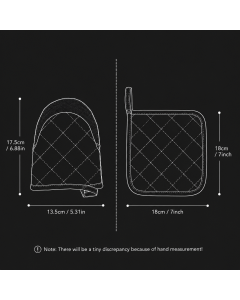 Black Heat Resistant Oven Mitts Set 1 Pair and 4 Pot Holders Quilted Cotton Kitchen Heat Protection Gloves and Pads Silver Coated Non Slip Baking Cooking Kitchen Accessories