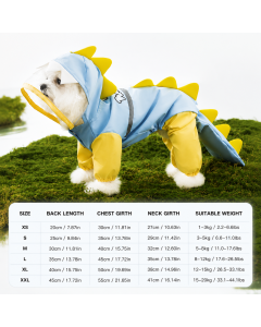 Blue Size 2XL Waterproof Dinosaur Dog Raincoat with Harness Hole Full Body Pet Rain Jacket for Small Dogs Tail Cover Lightweight Outdoor Walking