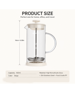 Manual Milk Frother Glass Mug 450ml Hand Press Coffee Foamer Stainless Steel Filter Barista Style Milk Foam Maker for Home Coffee Latte Cappuccino