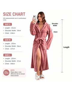 Women's Pink Coral Fleece Hooded Bathrobe (M)- Soft Plush Long Sleeve Wrap Robe with Tie Belt, Highly Absorbent Loungewear for Home Spa and Winter Sleepwear