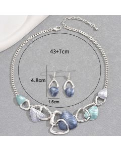Pink Elegant Oil Drip Necklace and Earrings Set for Women, Irregular Design Alloy Jewelry Set, Fashion Statement Pendant Necklace with Drop Earrings, Blue Green Enamel Jewelry Gift Set with Jewelry Box Included