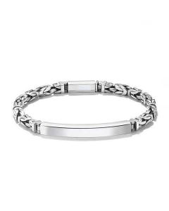 Men's Stainless Steel Byzantine Link Bracelet 20cm (7.87in) – Vintage Woven Chain Bangle, Minimalist ID Plate, Secure Clasp, Everyday Casual, Business, Anniversary Gift