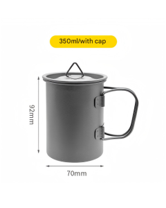 Camping Mug 350ml (11.83oz) with Lid – Ultra Lightweight Titanium Coffee Cup, Foldable Handle Outdoor Water Cup for Camping, Hiking, Travel, Backpacking and Adventure
