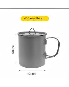 Camping Mug 400ml (13.53oz) with Lid – Ultra Lightweight Titanium Coffee Cup, Foldable Handle Outdoor Water Cup for Camping, Hiking, Travel, Backpacking and Adventure
