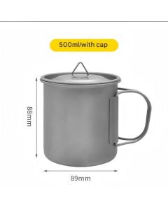 Camping Mug 500ml (16.91oz) with Lid – Ultra Lightweight Titanium Coffee Cup, Foldable Handle Outdoor Water Cup for Camping, Hiking, Travel, Backpacking and Adventure