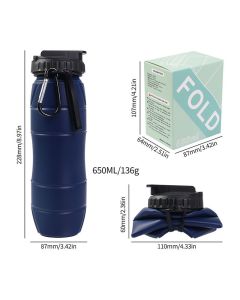 Dark blue Collapsible Silicone Water Bottle - 650ml Foldable Travel Bottle with Straw Lid, Food Grade Silicone Hiking Flask, Leak Resistant Portable Water Bottle for Outdoor Sports Fitness Cycling