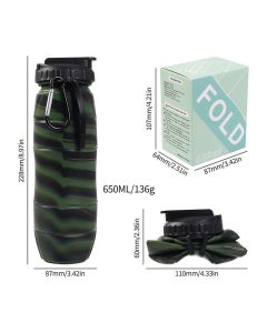 Camouflage green Collapsible Silicone Water Bottle - 650ml Foldable Travel Bottle with Straw Lid, Food Grade Silicone Hiking Flask, Leak Resistant Portable Water Bottle for Outdoor Sports Fitness Cycling