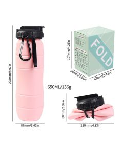 Pink Collapsible Silicone Water Bottle - 650ml Foldable Travel Bottle with Straw Lid, Food Grade Silicone Hiking Flask, Leak Resistant Portable Water Bottle for Outdoor Sports Fitness Cycling