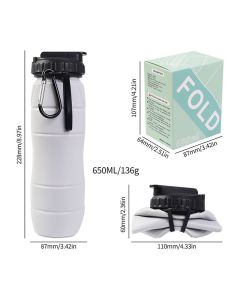 Gray Collapsible Silicone Water Bottle - 650ml Foldable Travel Bottle with Straw Lid, Food Grade Silicone Hiking Flask, Leak Resistant Portable Water Bottle for Outdoor Sports Fitness Cycling