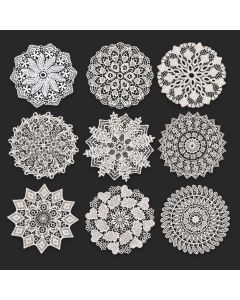 5.5 Inch Geometric Embroidered Lace Coaster (10 Pack) - Elegant Round Dining & Tea Table Mat Doily, Rose Style