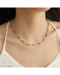 Multicolour Tourmaline Stone and Pearl Beaded Necklace - Colourful Layering Choker with Summer Style, Versatile Everyday Wear and Gift Friendly Appeal for Women