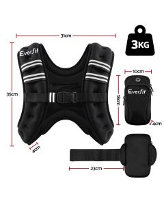 Everfit 3kg Weighted Vest Men Women, Reflective Running Vest with Armband Pouch