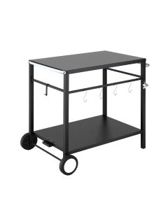 Weisshorn BBQ Camp Party Table, Garden Backyard Outdoor Cart Stainless Steel Prep Table Mobile Kitchen Trolley Heavy Duty with Wheels Tank Holder Hooks, Black