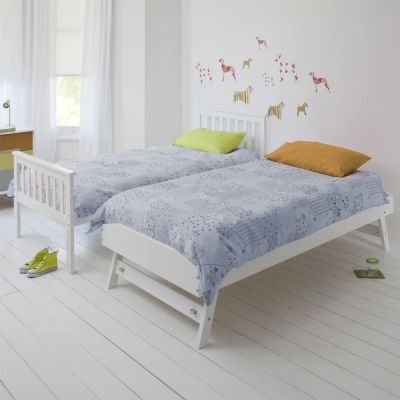 KINGSTON SLUMBER Wooden Single Bed Frame w/ Pop Up Trundle, for Kids Bedroom, White