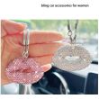Diamond Car Accessories for Women, Crystal Rear View Mirror Accessories,for Family and Lover,Car Decoration, Valentine's Gift, Lucky Hanging Interior Ornament (Pink)