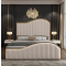 Elegant Luxury King Size Bedframe in Beige with Gas Lift Storage Velvet Fabric Golden Trim