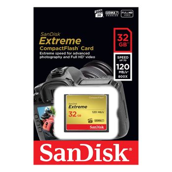 SanDisk 32GB Extreme CompactFlash Card with (write) 85MB/s and (Read)120MB/s - SDCFXSB-032G