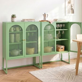 Artiss 2x Buffet Sideboard Cabinet ELMA Cupboard Storage Mesh Doors Metal Green