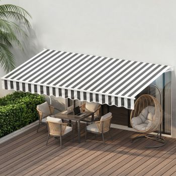 Instahut Retractable Folding Arm Awning Motorised Sunshade 4.5Mx3M Grey White