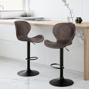 Artiss 2x Bar Stools Kitchen Swivel Gas Lift Counter Chair Wing PE Rattan Brown