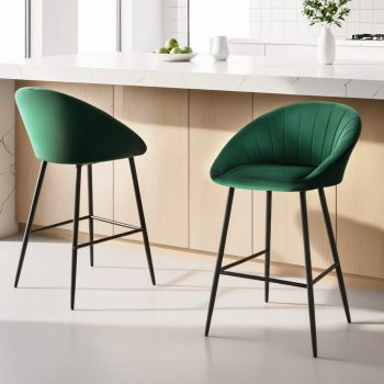 Artiss 2x Bar Stools Kitchen Dining Chair Counter Stool Tub Velvet Metal Green