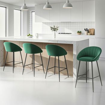 Artiss 4x Bar Stools Kitchen Dining Chair Counter Stool Tub Velvet Metal Green