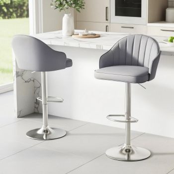 Artiss 2x Bar Stools Kitchen Swivel Gas Lift Counter Chair Shell Leather Grey