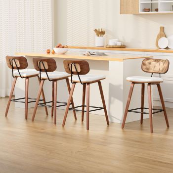 4x Artiss Bar Stools Kitchen Counter Rattan Chairs PU Leather Padding