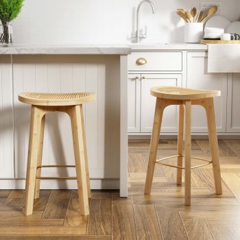  Artiss 2x Bar Stools Bamboo Rattan Stool Counter Chair Kitchen Barstools