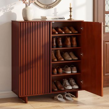 Artiss Shoe Cabinet 5 Tier Storage Organiser w/ Adjustable Shelves Bamboo